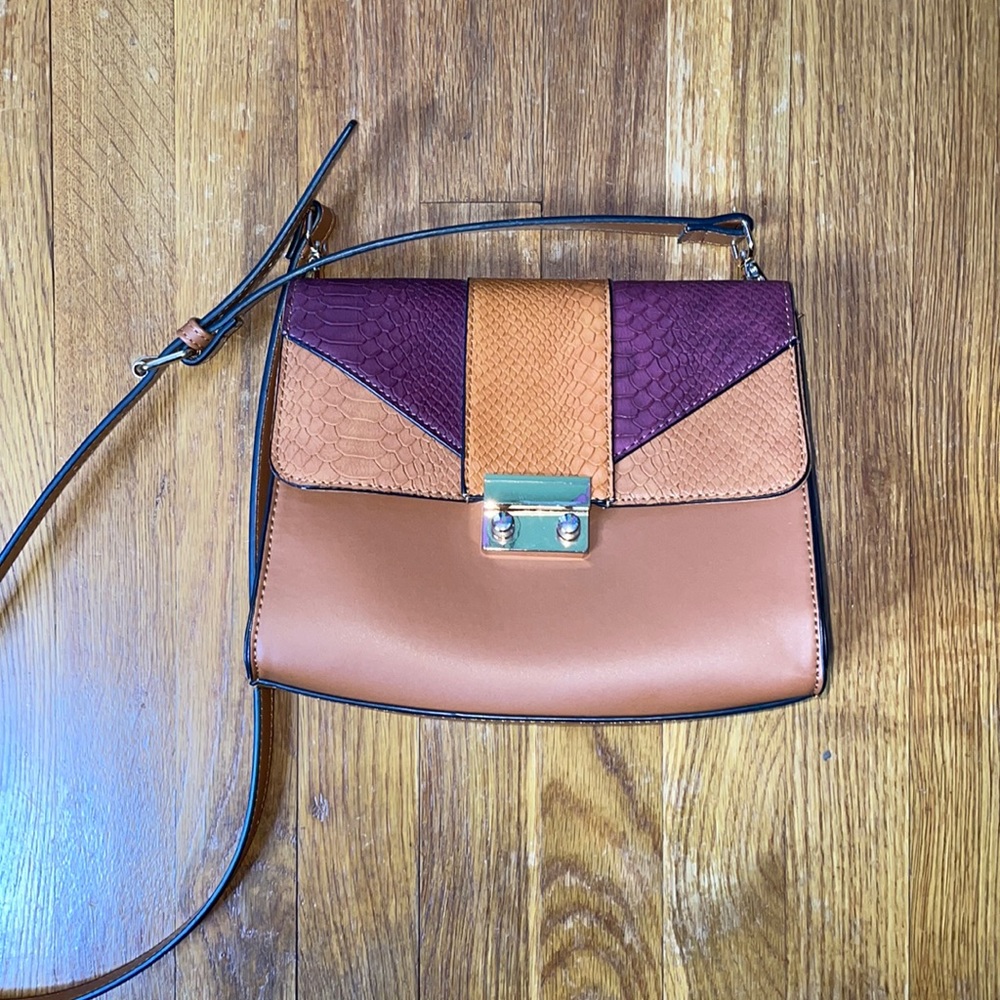 Plum and Cognac Snakeskin Crossbody